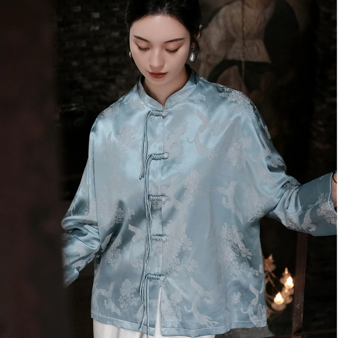 盛唐牡丹| 真丝火凤凰蓝外套（不支持7天无理由）