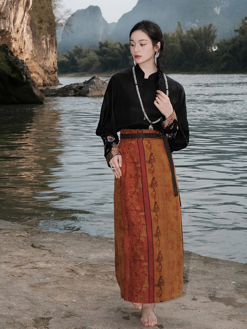 盛唐牡丹| 真丝香云纱直筒一片裙（不支持7天无理由）