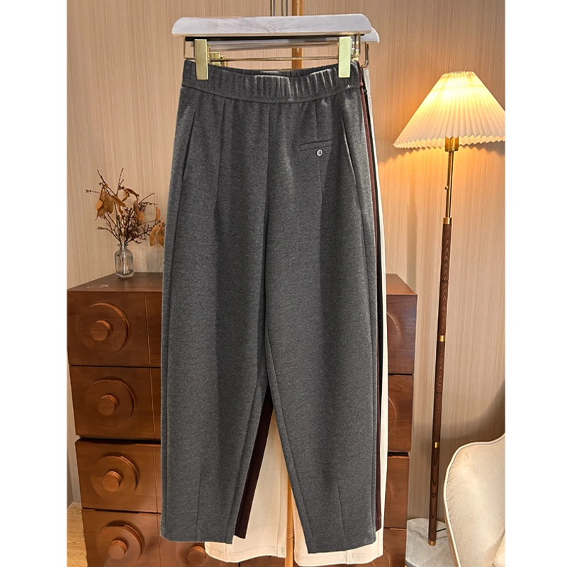 L哈伦裤小脚裤萝卜裤2024秋季新款松紧腰针织显瘦宽松九分裤女