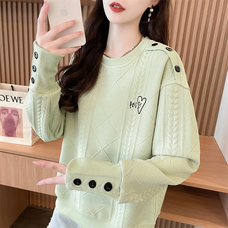 小众设计感圆领薄款卫衣女春秋新款韩版宽松减龄刺绣百搭上衣ins