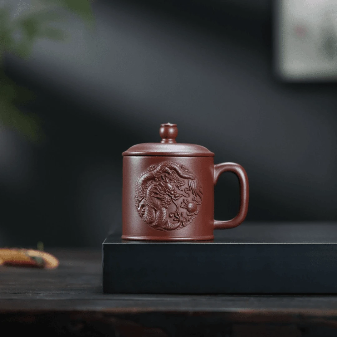 高端紫砂全手工陶瓷盖杯龙血砂泥料老板杯主人杯泡茶杯高档家用