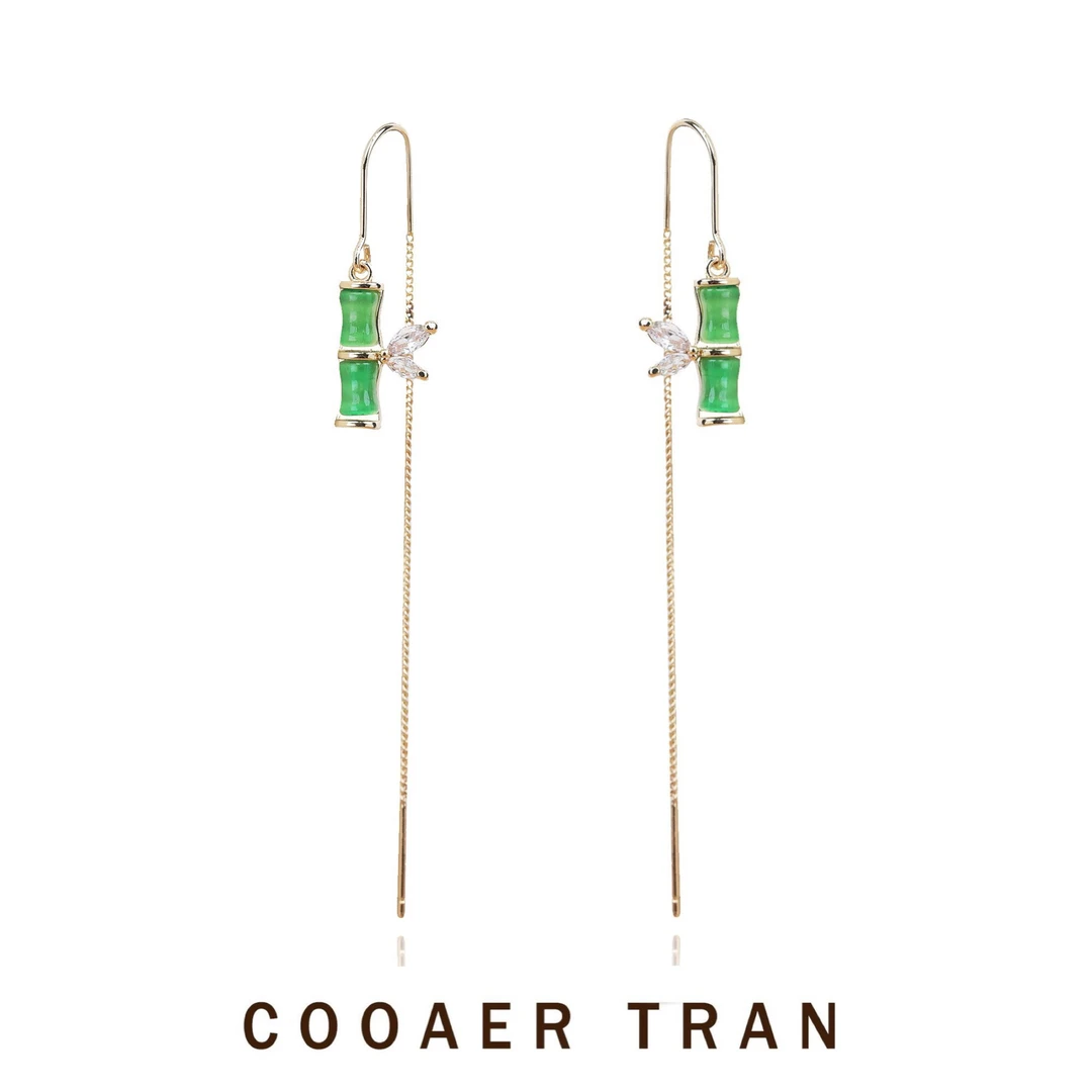 COOAER TRAN 铜合金耳饰 【文竹】小清新流苏竹节耳线送礼RH6780#