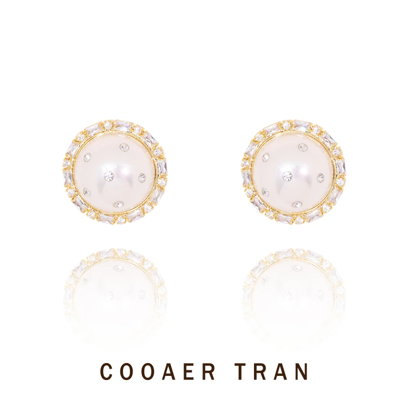 COOAER TRAN 铜合金耳饰 【妙澹】百搭镶嵌精致简约耳饰RH7235#