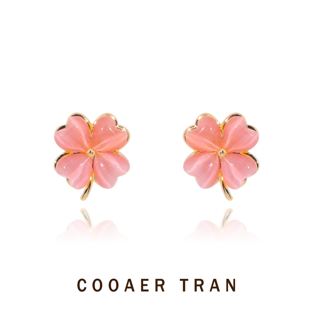 COOAER TRAN 铜合金耳饰 【桃夭】轻奢气质四叶草耳饰RH7121#