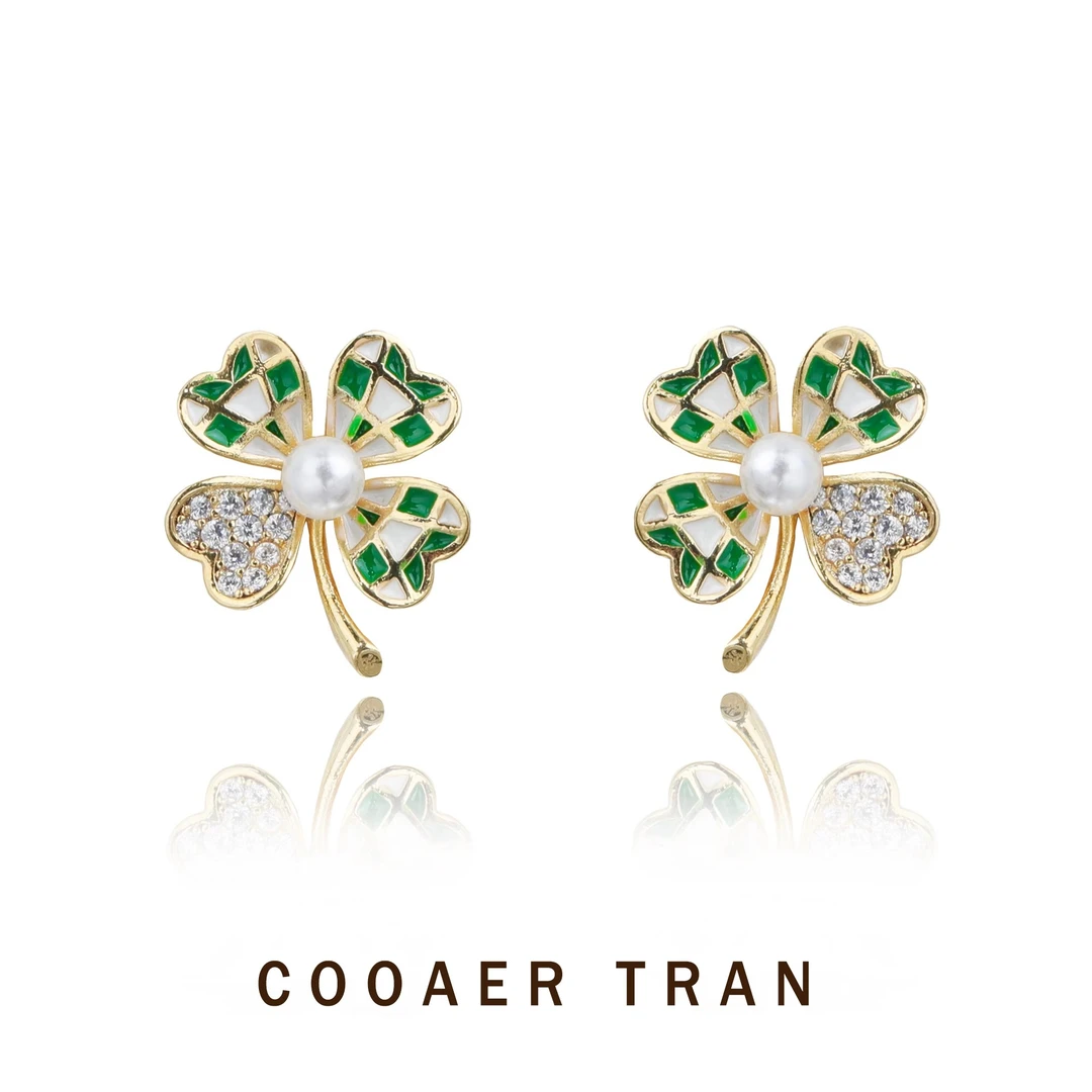 COOAER TRAN 铜合金耳饰 【春日聚会】撞色四叶草耳环女气质耳钉