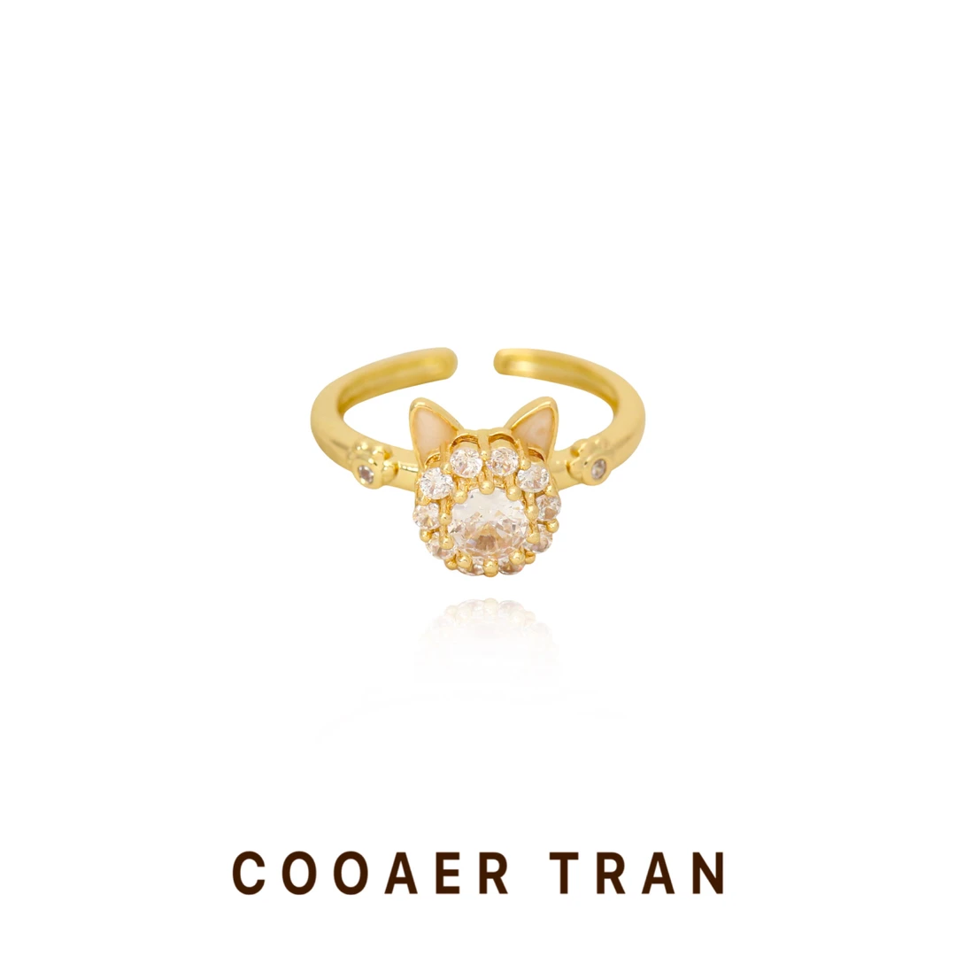 COOAER TRAN 铜合金戒指 【幸运猫猫】小众轻奢可旋转戒指JZ2036#