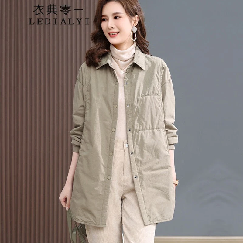 冬天女装夹棉外套棉服女秋冬季新款冬装中长款加棉衬衫棉衣棉袄