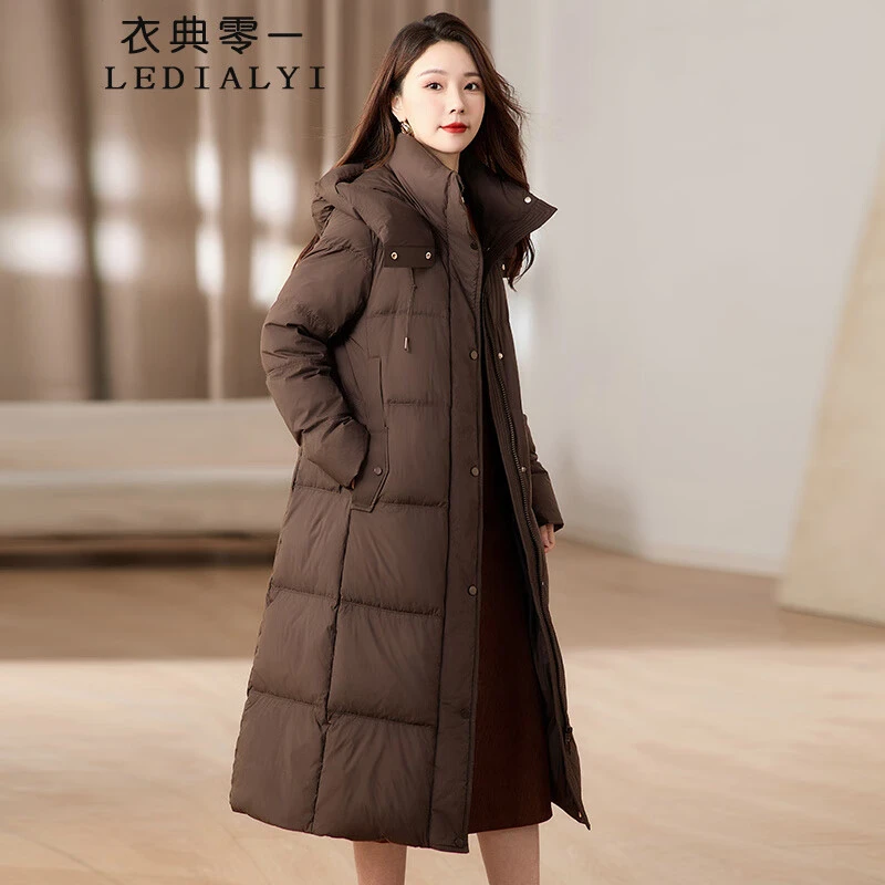 加厚保暖羽绒服女2024年冬季新款长款过膝白鸭绒外套豆腐块防寒服