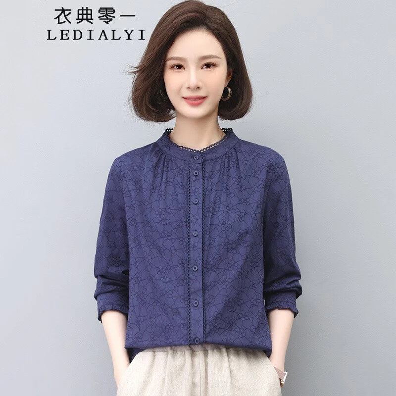 2025春秋季女装新款时尚休闲洋气中年纯棉衬衫女短款长袖衬衣上衣