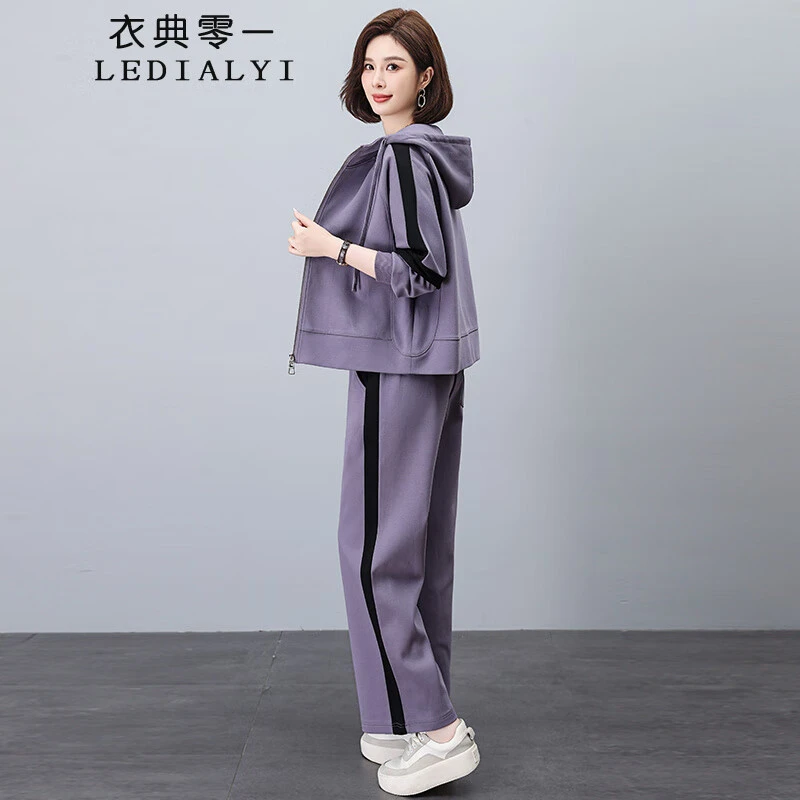 春秋休闲运动套装女2025新款爆款妈妈时尚减龄妈妈撞色卫衣两件套