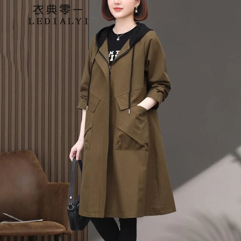 春秋季时尚气质休闲大码中年妈妈显瘦宽松中长款风衣外套女上衣