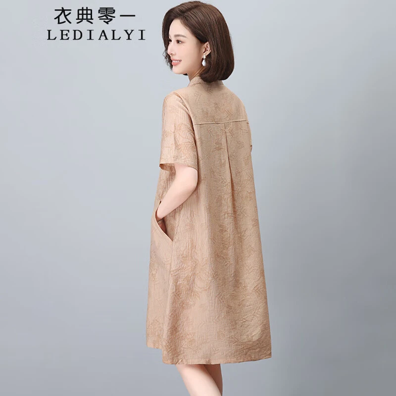 新中式国风天丝高端连衣裙短袖2025新款女装夏季妈妈高贵显瘦裙子