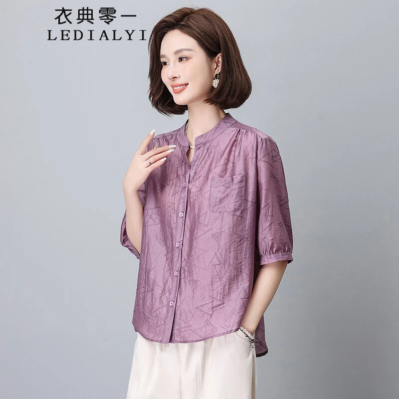 衬衫女短袖2025夏季新款薄款高级感休闲洋气中年妈妈衬衣小衫上衣