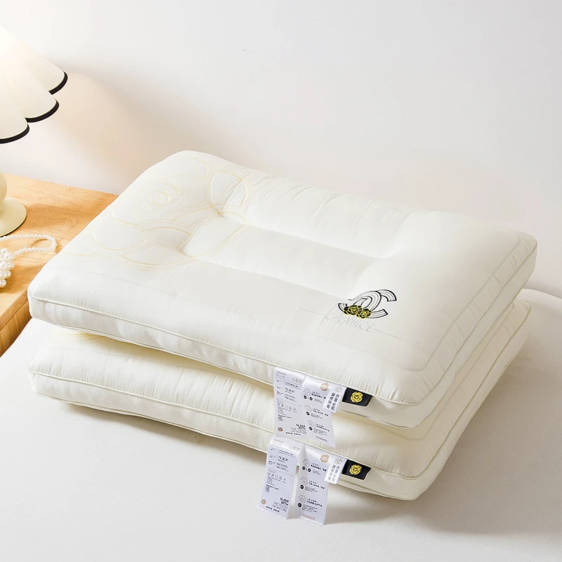 蚕丝乳胶小香山茶花枕芯 家用枕头单人护颈枕 立体刺绣成人枕头