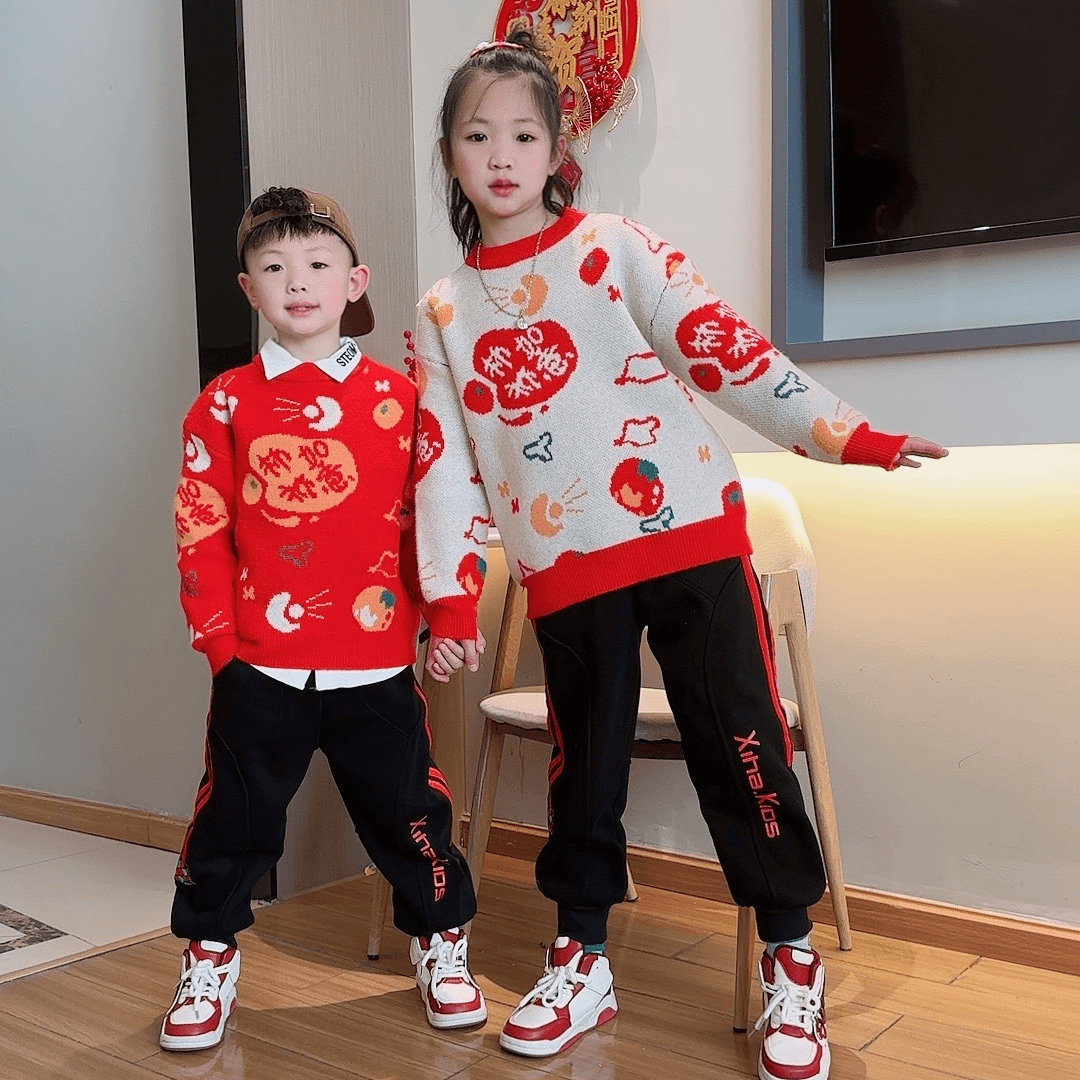 毛姐弟款过年拜年服针织衫毛衣