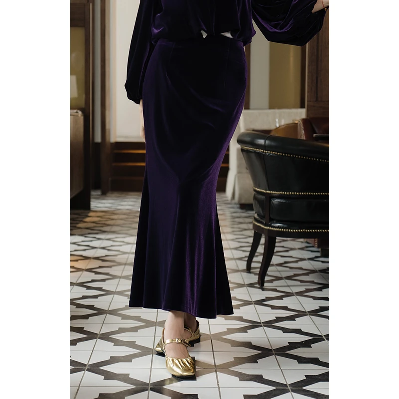 四美子咏叹调秋冬季丝绒鱼尾半裙包臀裙国风优雅显瘦新款新中式