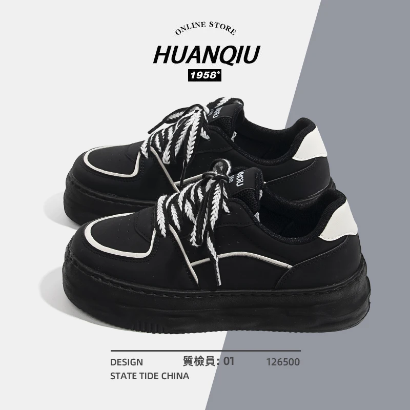 HUANQIU环球黑色鞋子女春秋2024新款小众原创厚底英伦春季小黑鞋