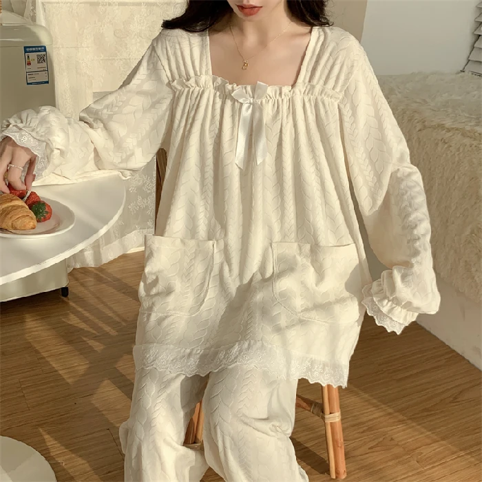 睡衣女春秋季纯棉长袖甜美公主风加肥特大码胖MM300斤家居服套装