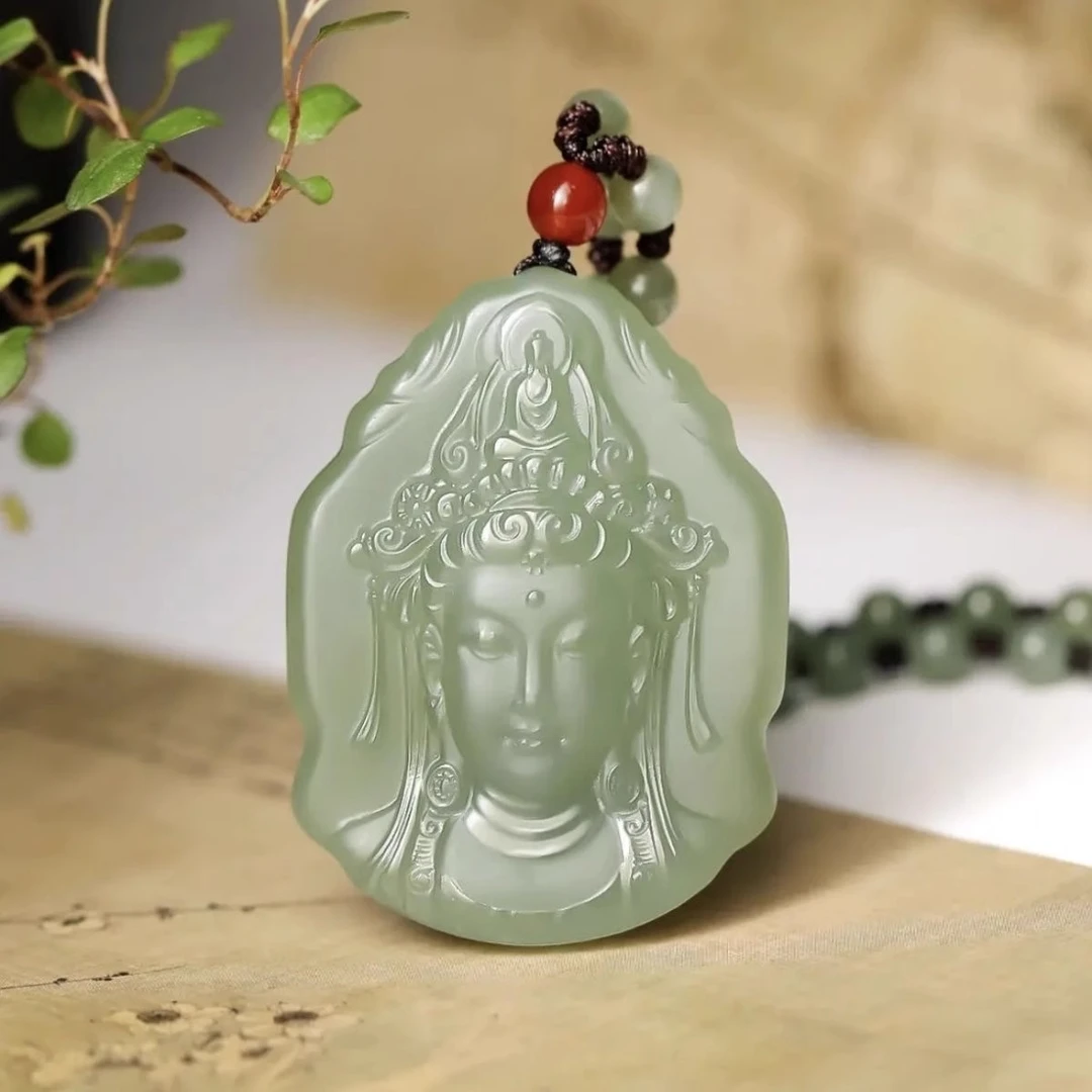 新款新疆天然和田玉观音头吊坠男士观音菩萨玉牌玉石玉坠玉佩