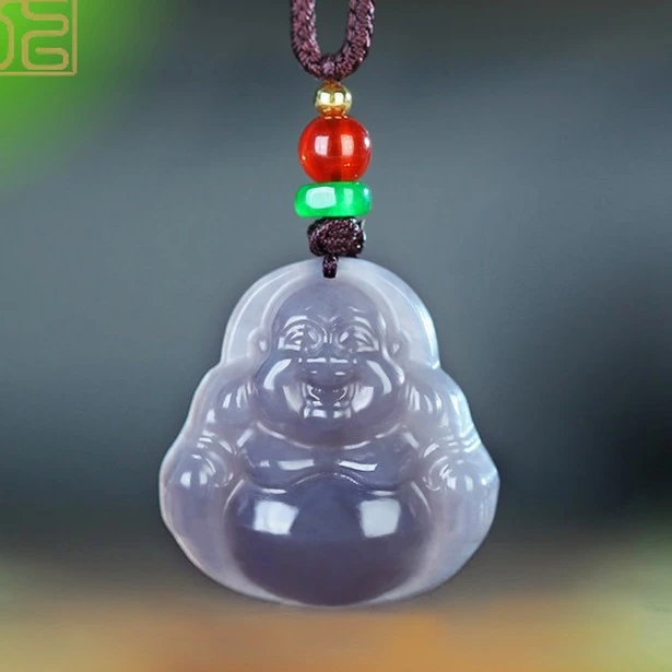和田玉烟紫弥勒佛挂件颈饰天然大肚佛气质时尚紫烟女款玉佛吊坠