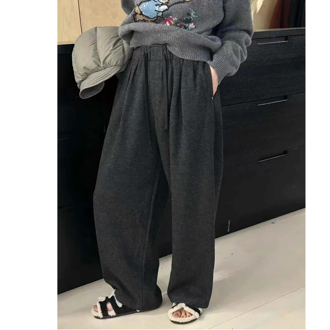 879•雪花裤 K# 秋冬一粒贝壳扣松紧腰加厚抓绒羊毛休闲裤•