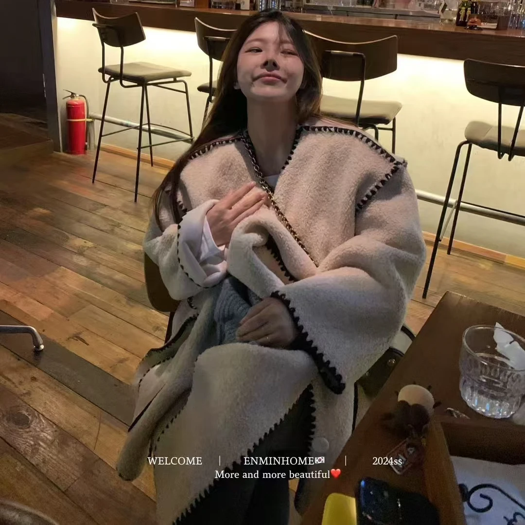 6137•齿轮外套 WT# 秋冬圆领可拆卸围巾慵懒感一体外套•