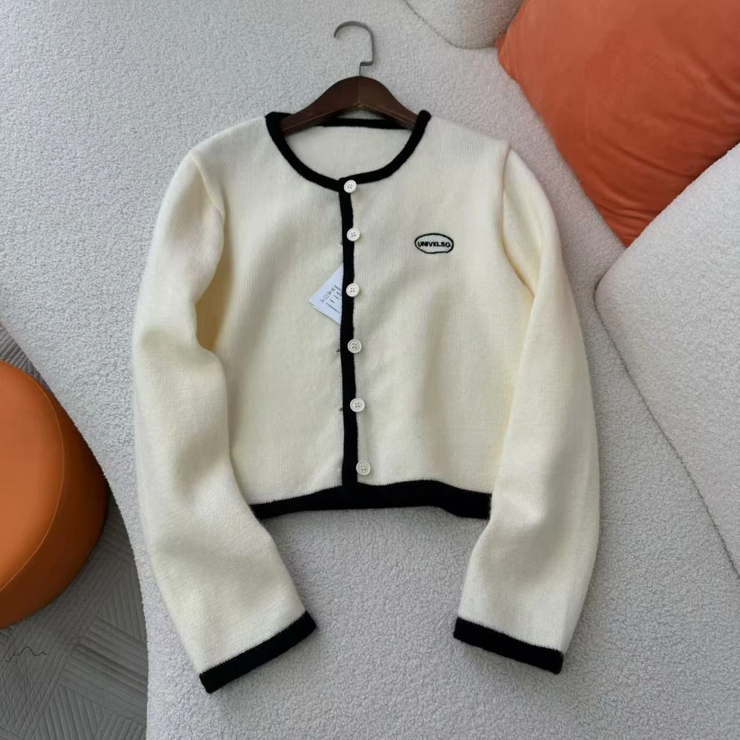 春季女长袖针织开衫圆领短款针织外套毛衣