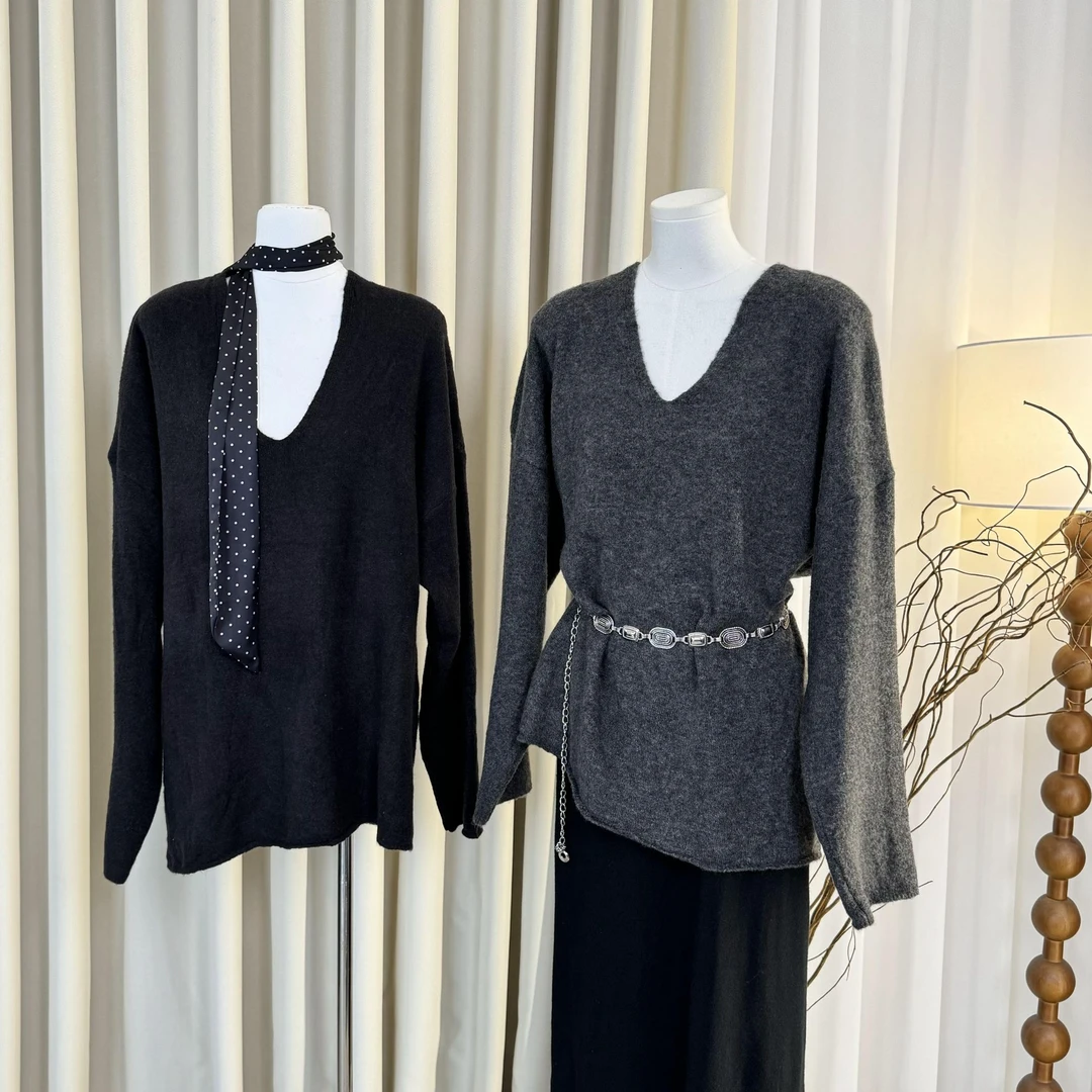 慵懒风宽松中长款套头针织衫女高级感oversize软糯大毛衣秋季