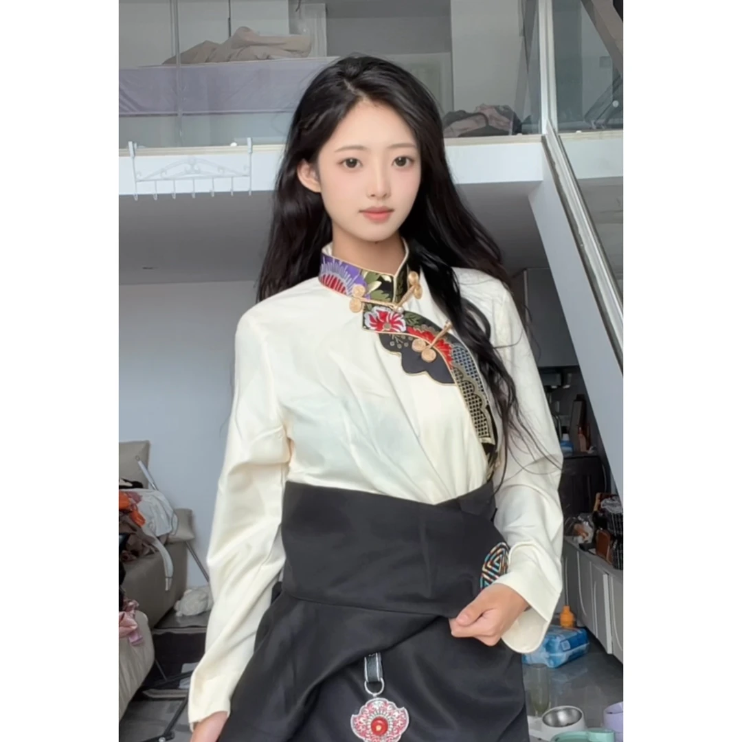 德吉  ｜藏式藏袍套装米白网红时尚百搭气质民族风设计感