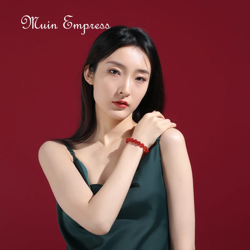 非金属珐琅手链 沐银时代10mm红色手链手串单圈女士时尚鸿运当头