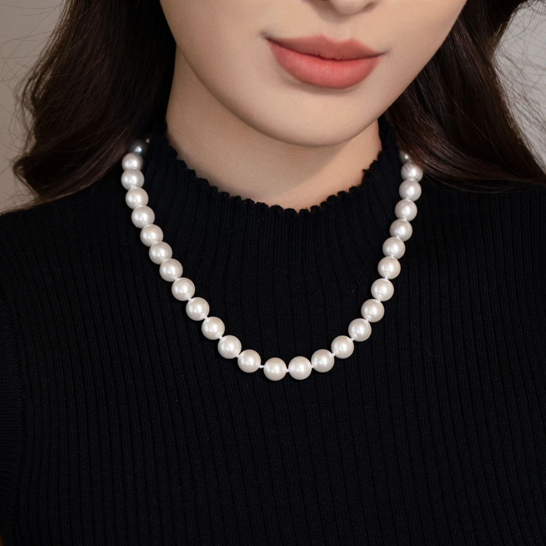 Muin Empress 铜合金项链 10mm澳白色正圆珠串珠项链