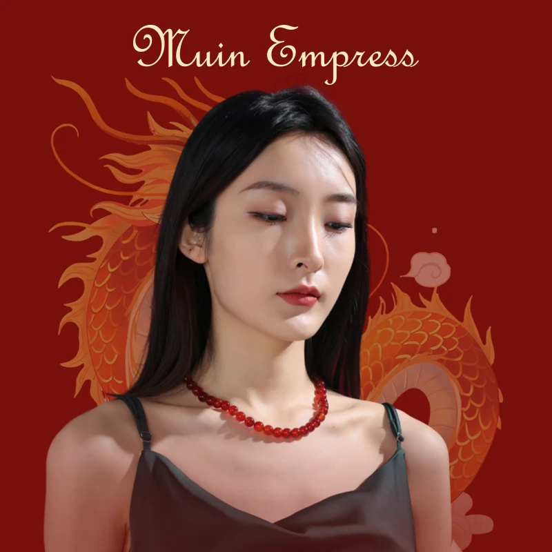 合金项链 沐银皇后10mm富贵云锦红色项链女款轻奢时尚