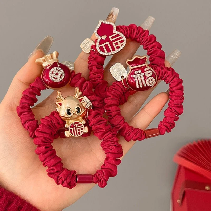 2024新款龙年红色头绳本命年发圈女童扎头发橡皮筋简约高弹力发绳