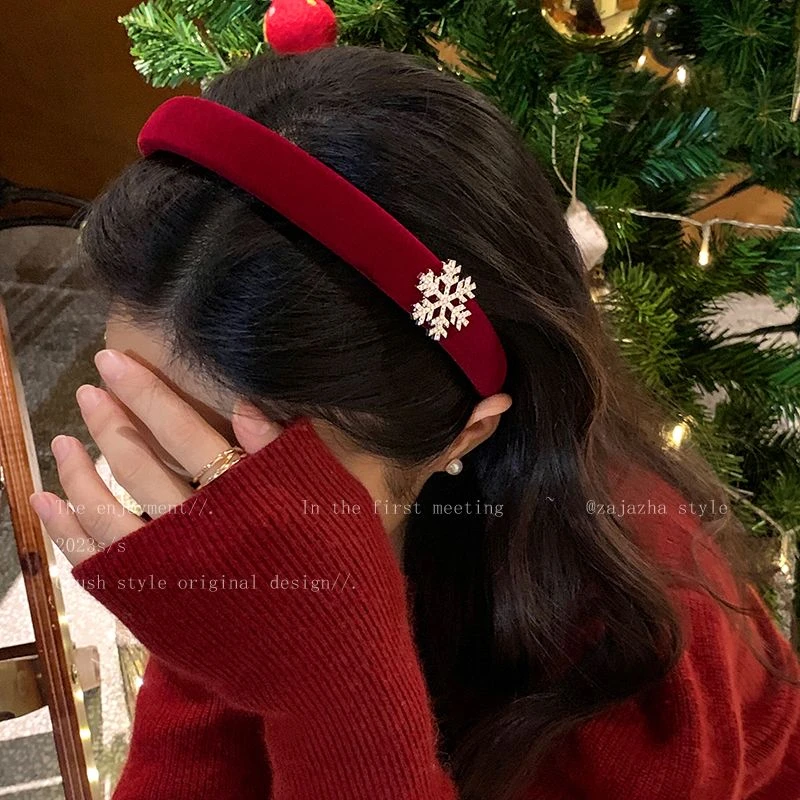 黑色布艺雪花锆石发箍女2023新款秋冬洗脸头箍气质高颅顶压发头饰
