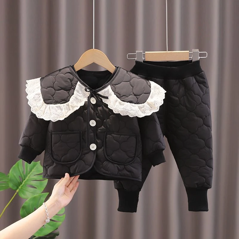 【小扬哥推荐】女童秋冬季套装2023新款网红儿童加绒棉衣两件套洋