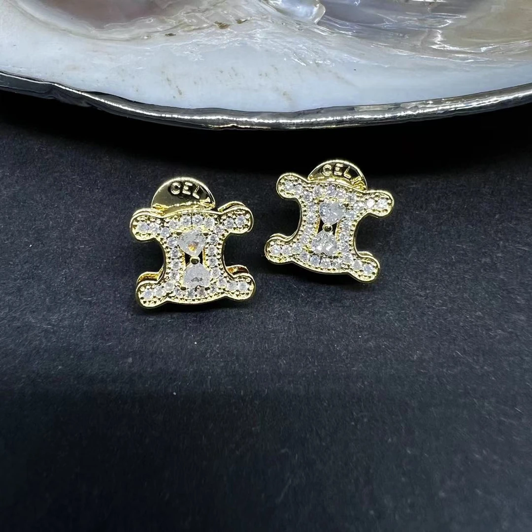 925银合成锆石耳饰 3843-高版本-黄色钻钻字母耳钉-EZ3843
