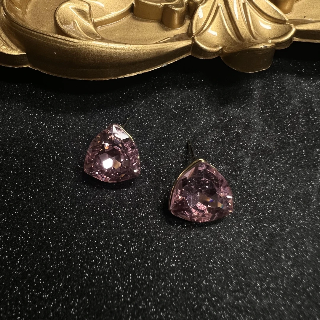 925银合成锆石耳饰 2603粉色盾牌小耳钉