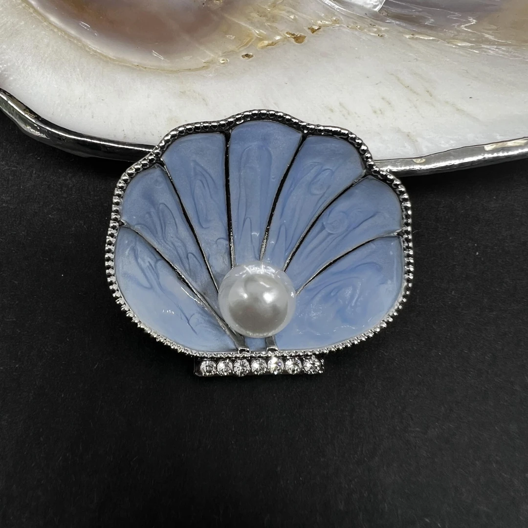 锌合金合成锆石胸针 1994蓝色款珠珠贝壳-胸针MM-BR-1994-BL