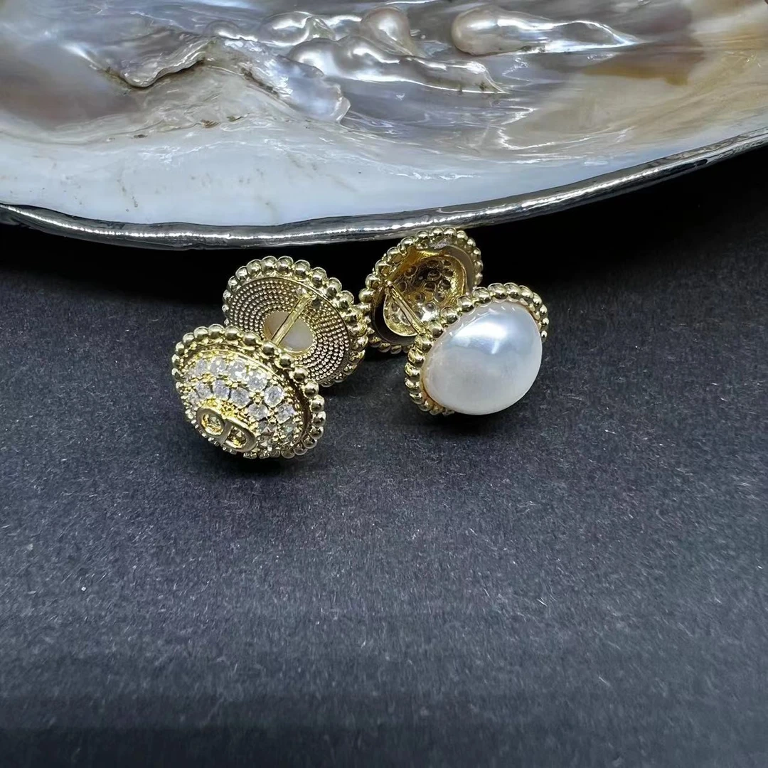 925银合成锆石耳饰 3863-高版本-白色珠珠圆球字母耳钉-EZ3863