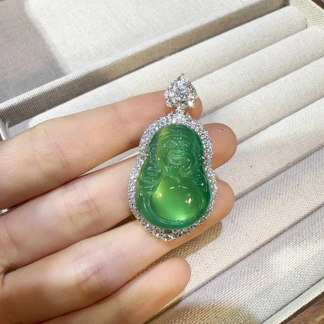 JINDAXIANG银s925天然绿玉髓财爷爷吊坠