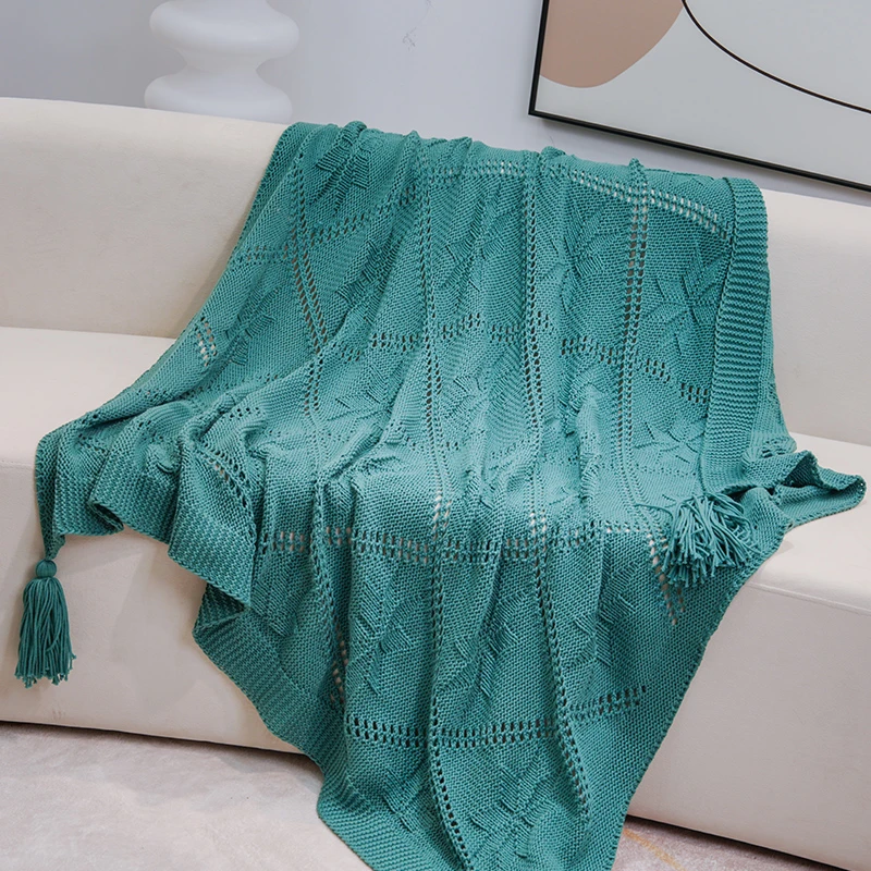 【绿色镂空】北欧风办公室午睡空调针织毯盖腿披肩床尾巾