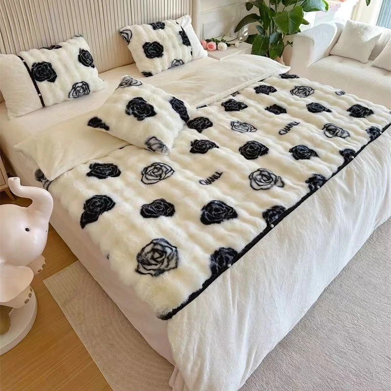 (200*230)山茶花盖毯加绒毯高级感仿兔绒毛办公室午睡毯