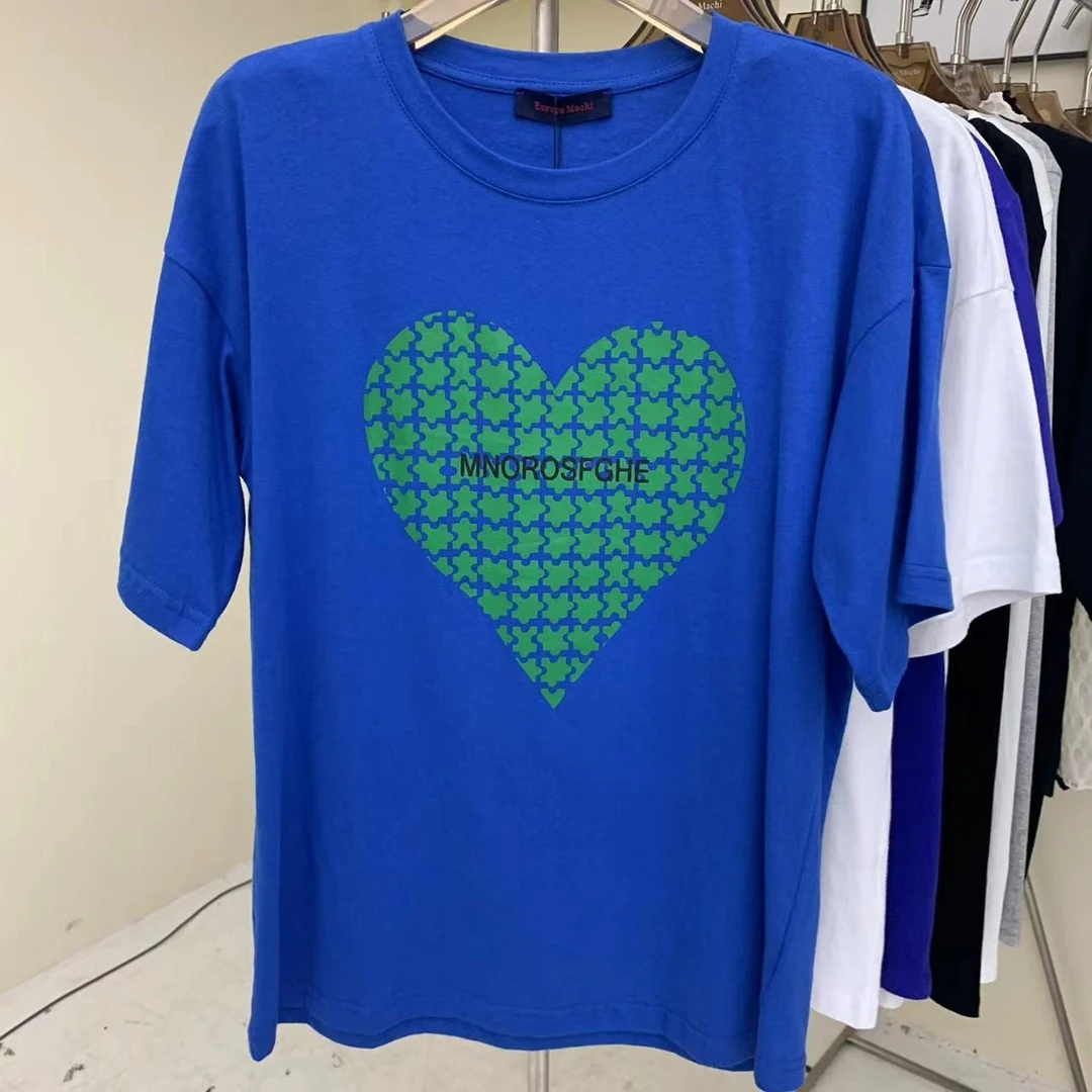 【清仓】韩版休闲爱心白T短袖印花白色上衣百搭纯棉大版夏季时尚t恤