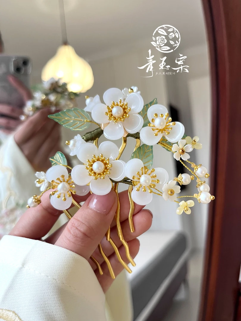 青玉案原创 《桃夭》桃花发钗仙气百搭日常汉服配饰饰品