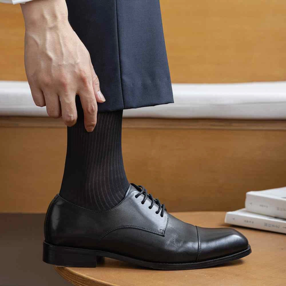 男士西装袜子长筒正装丝袜皮鞋黑色商务西裤中筒夏季薄款透气丝光