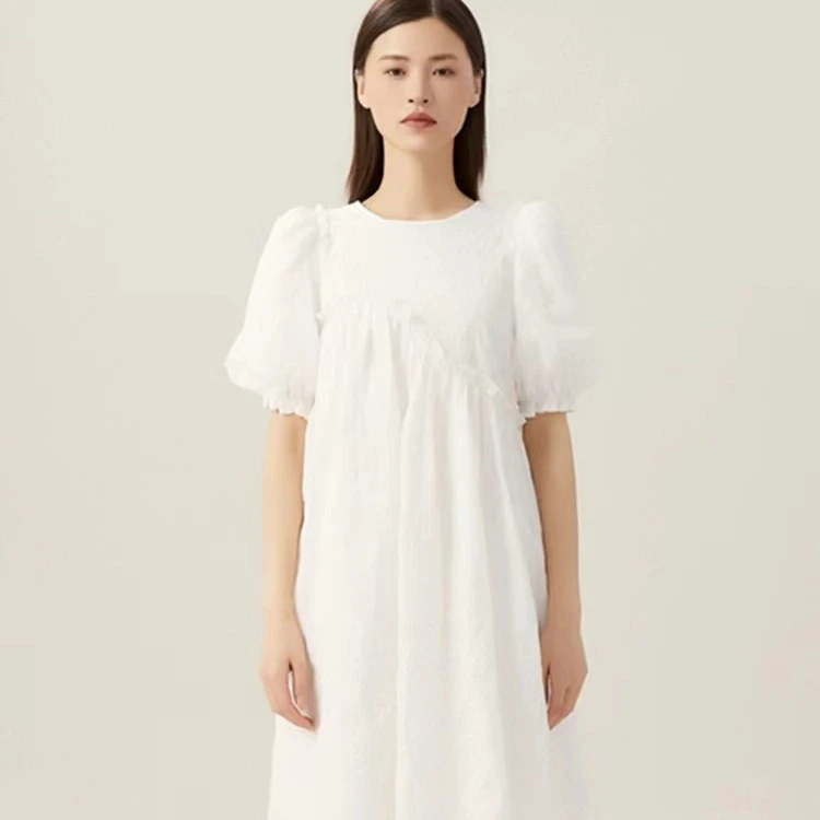 AMASS/阿玛施夏季甜美春装法式宫廷风圆领泡泡袖连衣裙5500388