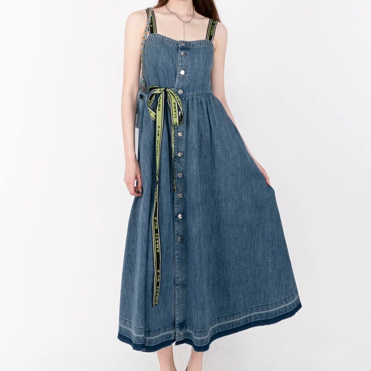AMASS/阿玛施轻奢高端女装夏季减龄吊带牛仔宽松连衣裙-5500469