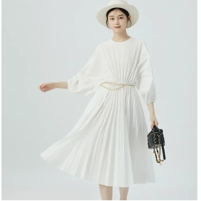 AMASS/阿玛施2024早秋美拉德风灯笼袖太阳褶收腰连衣裙女5500511