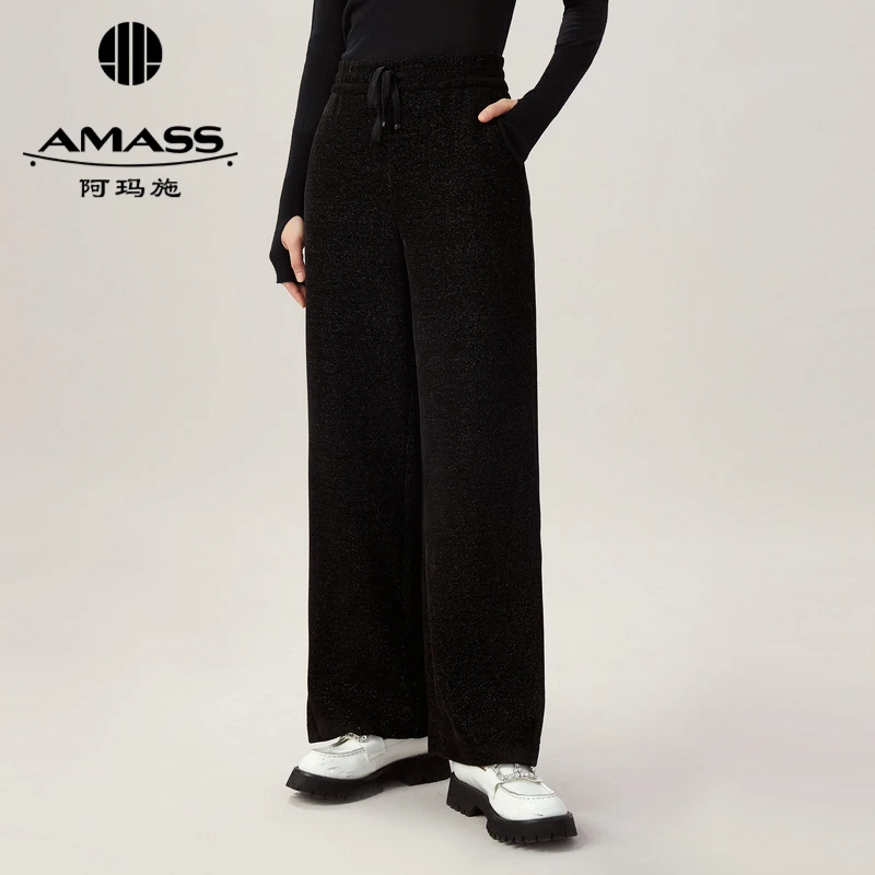 AMASS阿玛施葱纱雪尼尔直筒裤复古通勤高腰显瘦休闲裤长裤5100486