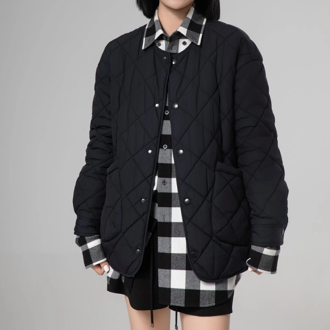 AMASS/阿玛施冬季新款圆领厚菱格宽松保暖中长棉衣 5400730-10340